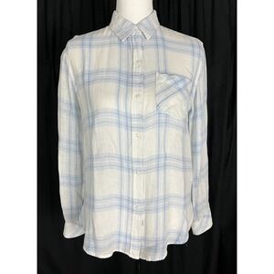 Rails‎ Charli Womens XXS Blue White Plaid Shirt Long Sleeve Top Linen Rayon